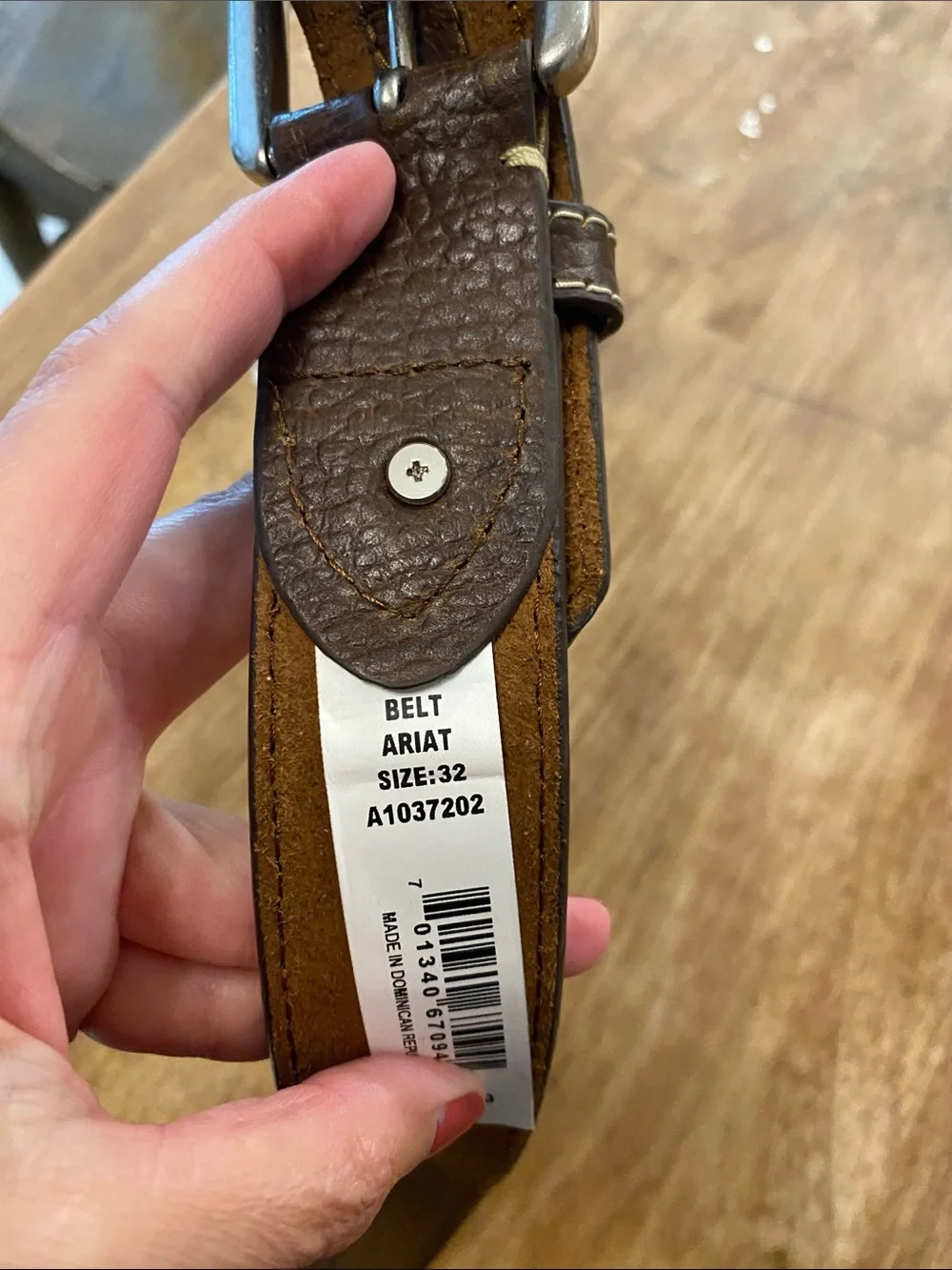 Ariat Men's Brown Leather Belt with Contrast Stitching size 32